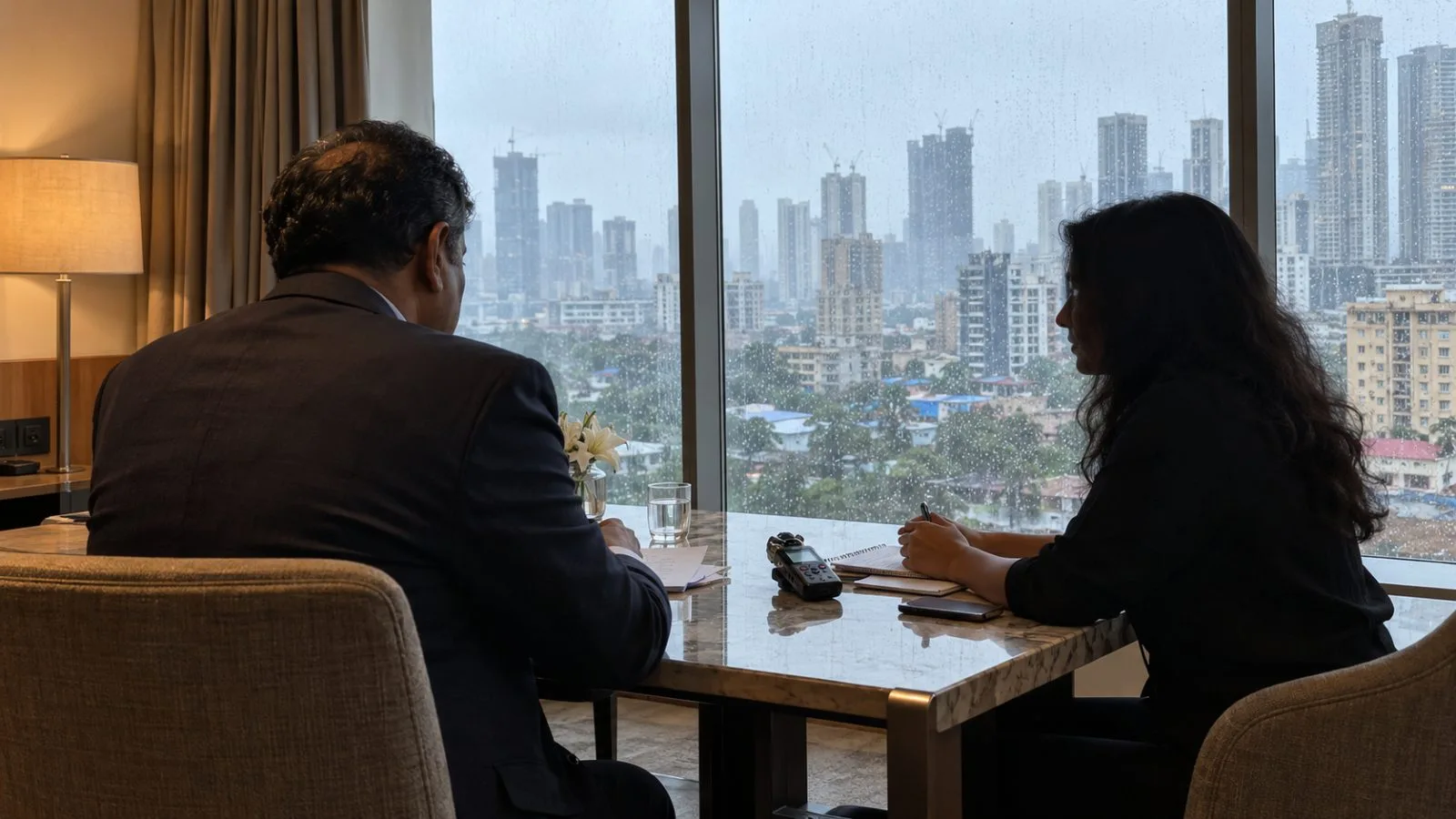 A financial interview unfolds in a meeting room in Mumbai, India (AI-generated image / EconoTimes)