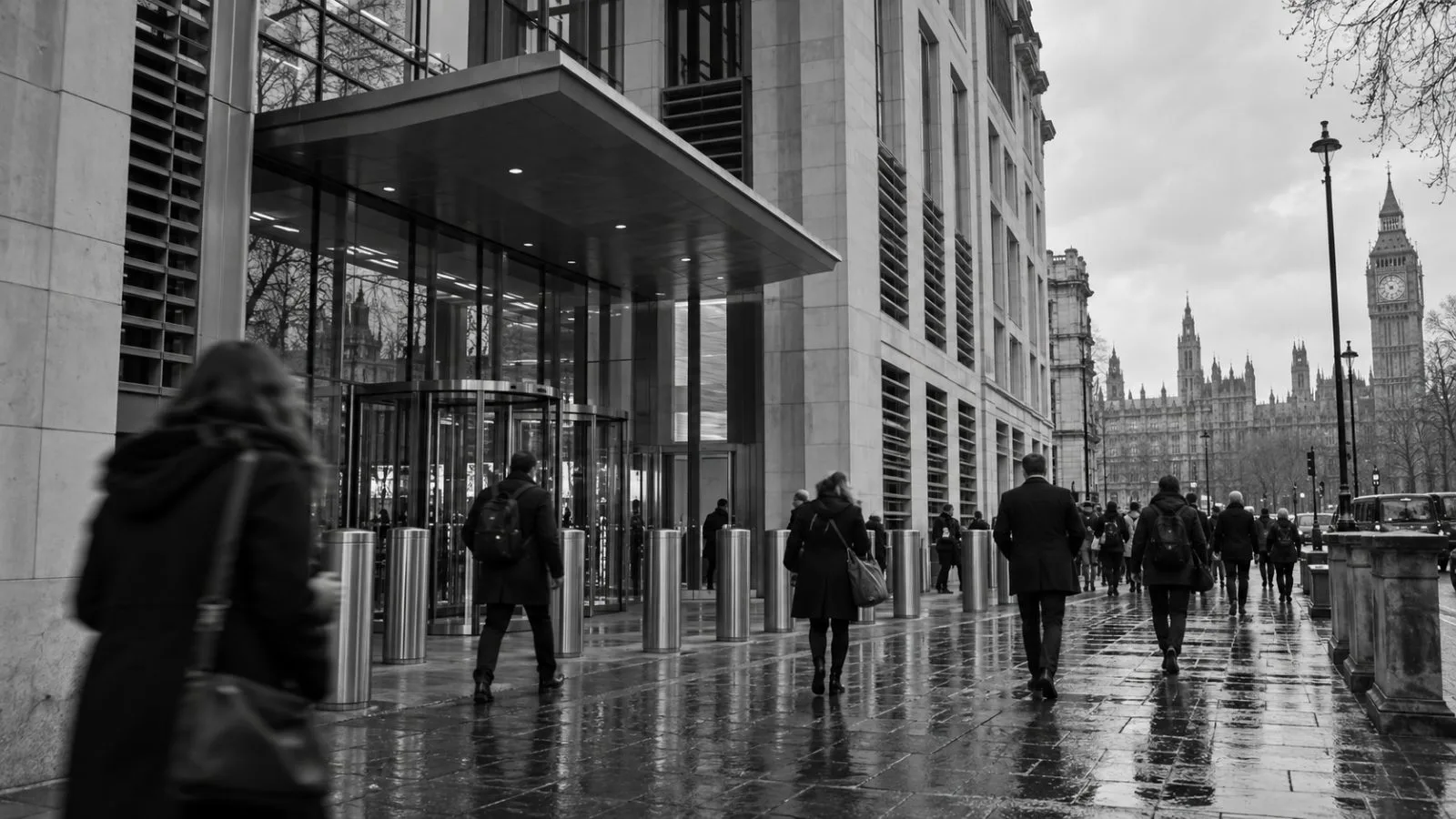 Pedestrians pass the Home Office building in London on an overcast morning. (AI-generated image / EconoTimes)