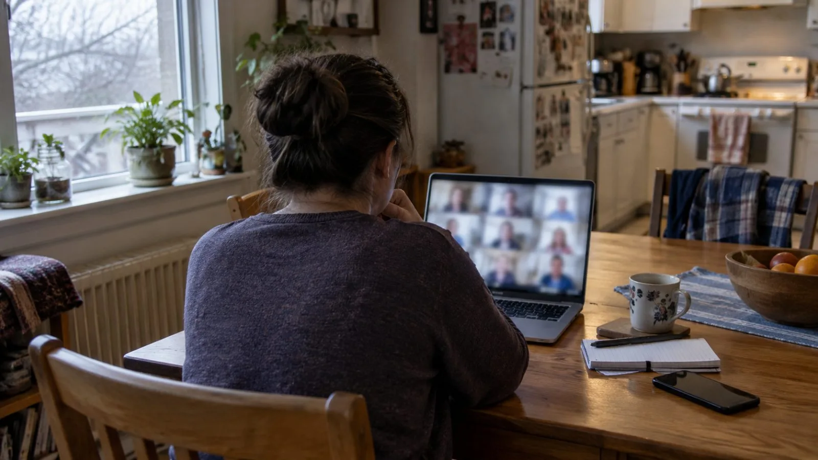 An anonymous participant joins an online political focus group from a home in the United States. (AI-generated image / EconoTimes)