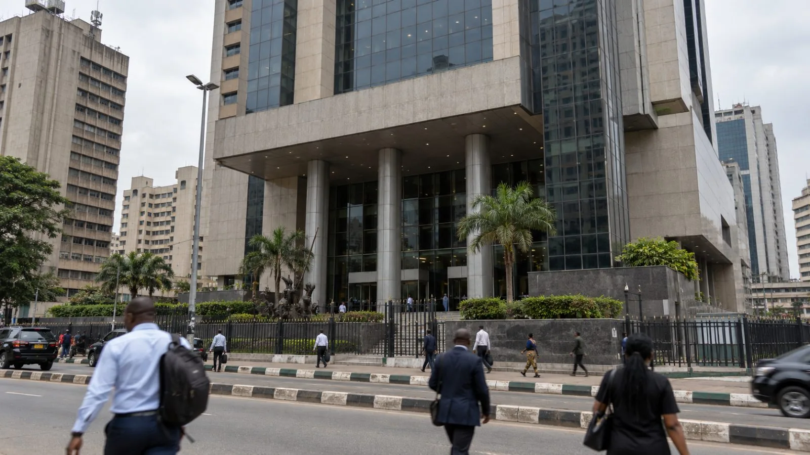 Commuters pass the Nigerian Exchange building on Lagos Island in Lagos, Nigeria. (AI-generated image / EconoTimes)