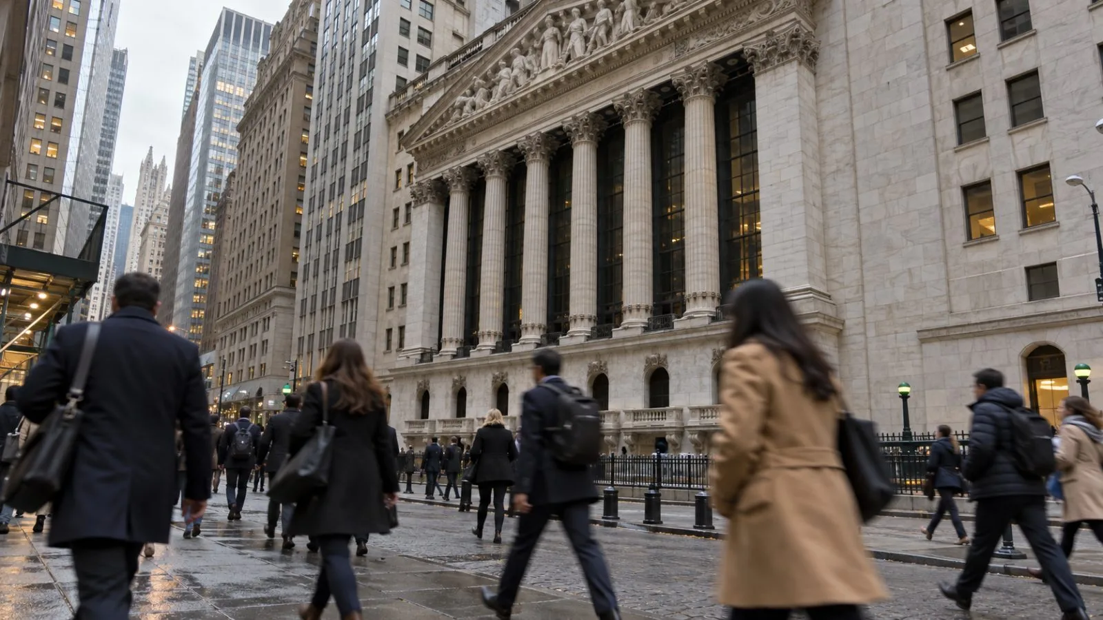 Commuters pass the New York Stock Exchange on Broad Street in Manhattan. (AI-generated image / EconoTimes)