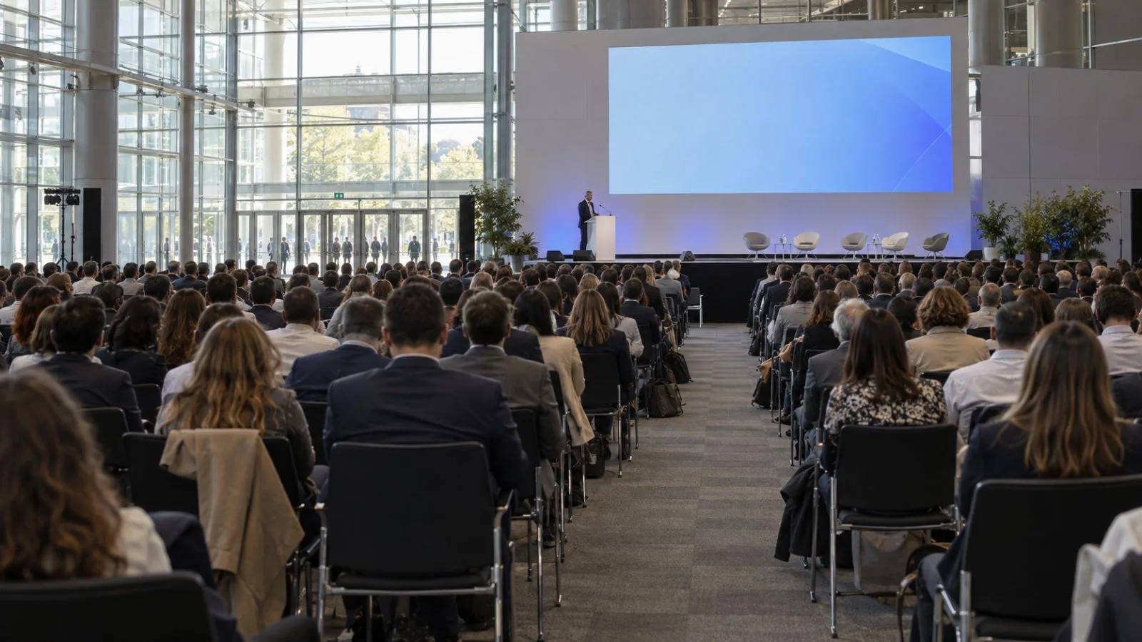 Oncology conference attendees listen to a session at IFEMA Madrid in Madrid, Spain. (AI-generated image / EconoTimes)