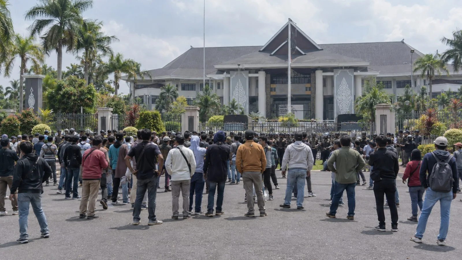Protesters gather outside the governor’s office in Palangka Raya, Central Kalimantan. (AI-generated image / EconoTimes)
