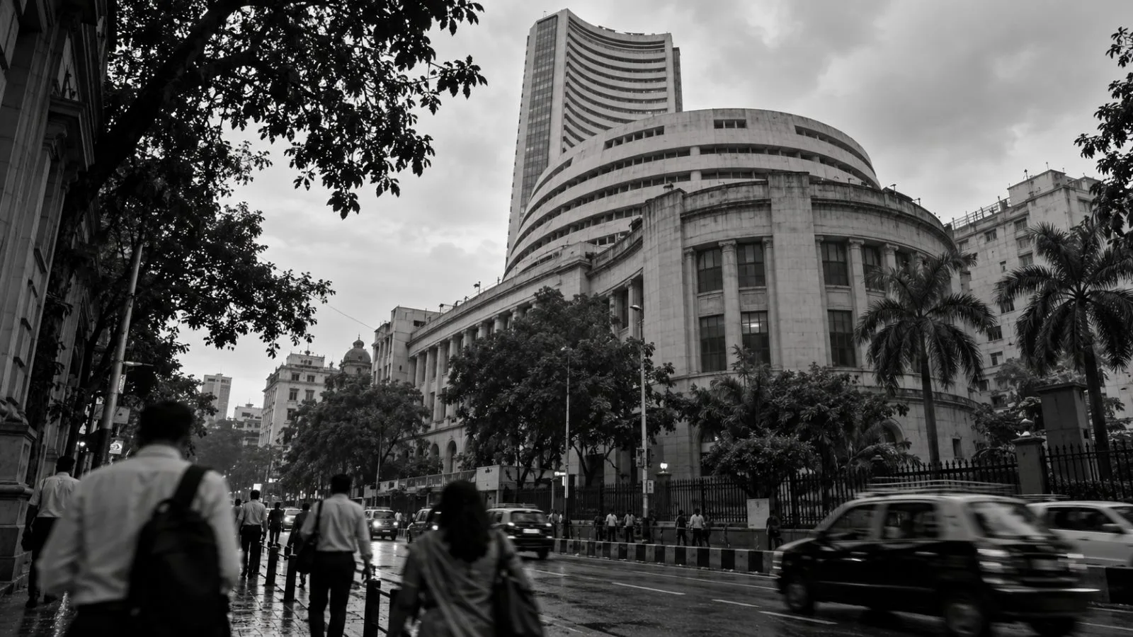 Pedestrians pass the Bombay Stock Exchange building on Dalal Street in Mumbai, India (AI-generated image / EconoTimes)