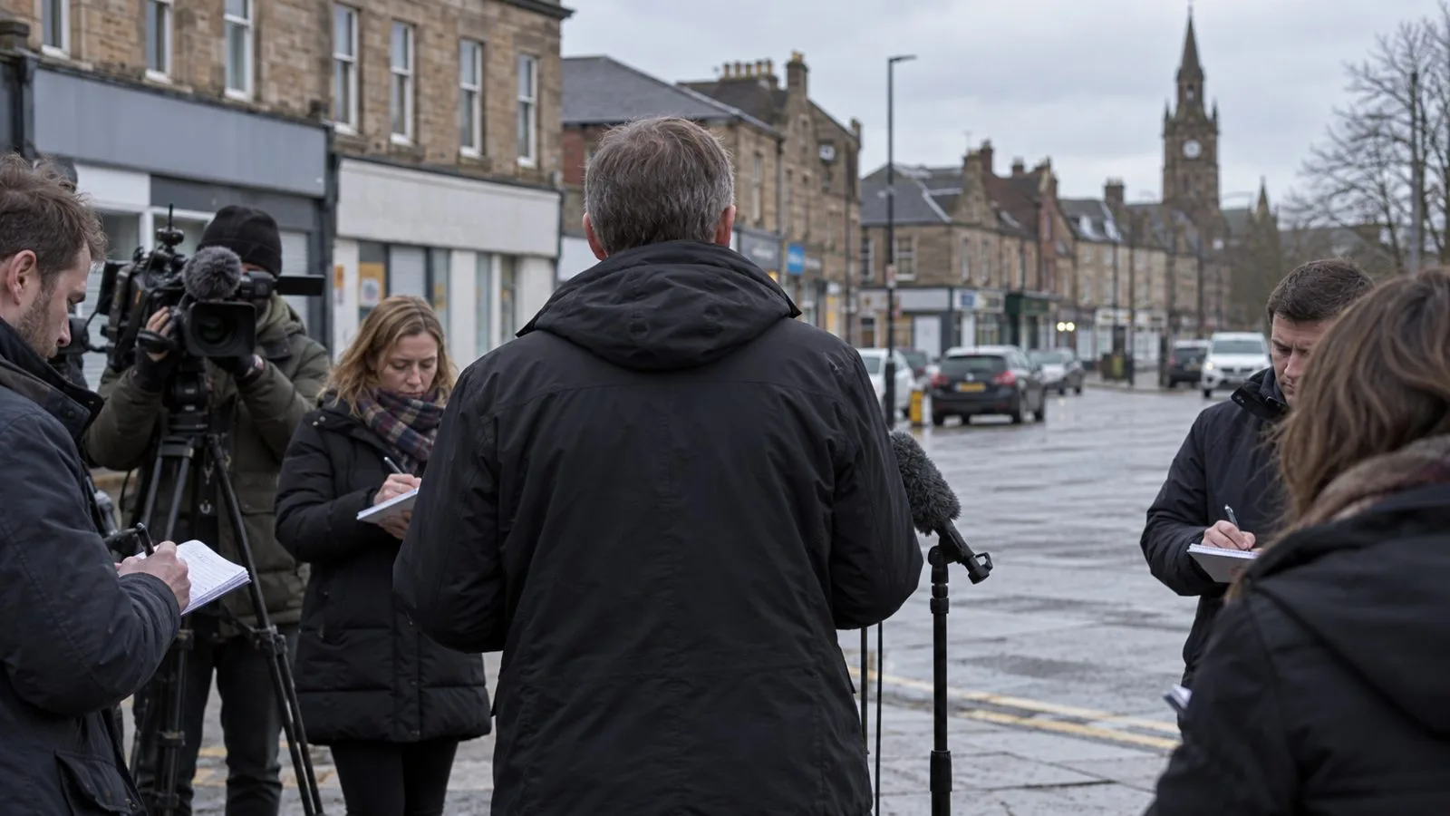 An official speaks to reporters during a visit in Motherwell, Scotland. (AI-generated image / EconoTimes)