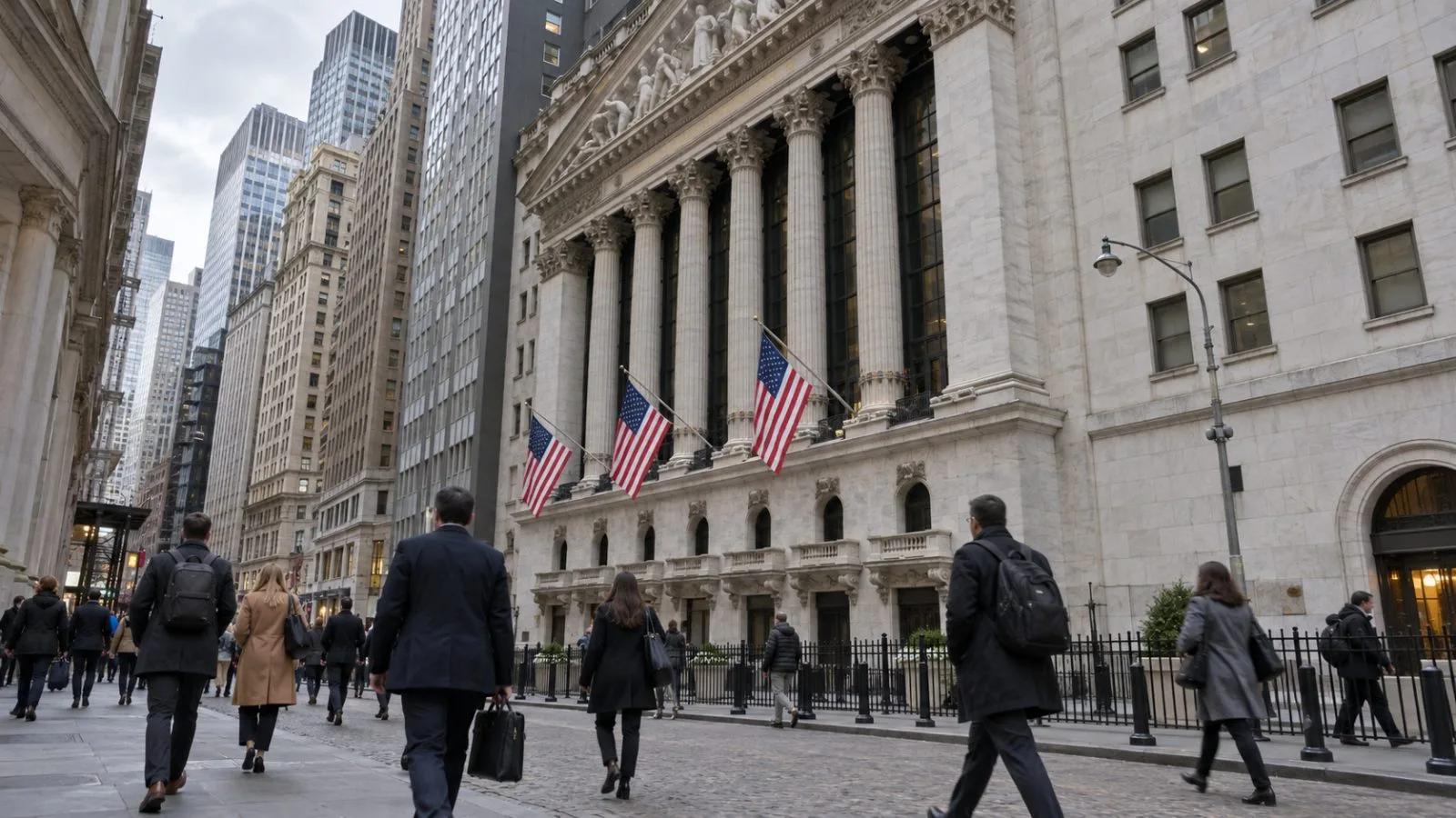 Pedestrians pass the New York Stock Exchange on Broad Street in New York. (AI-generated image / EconoTimes)