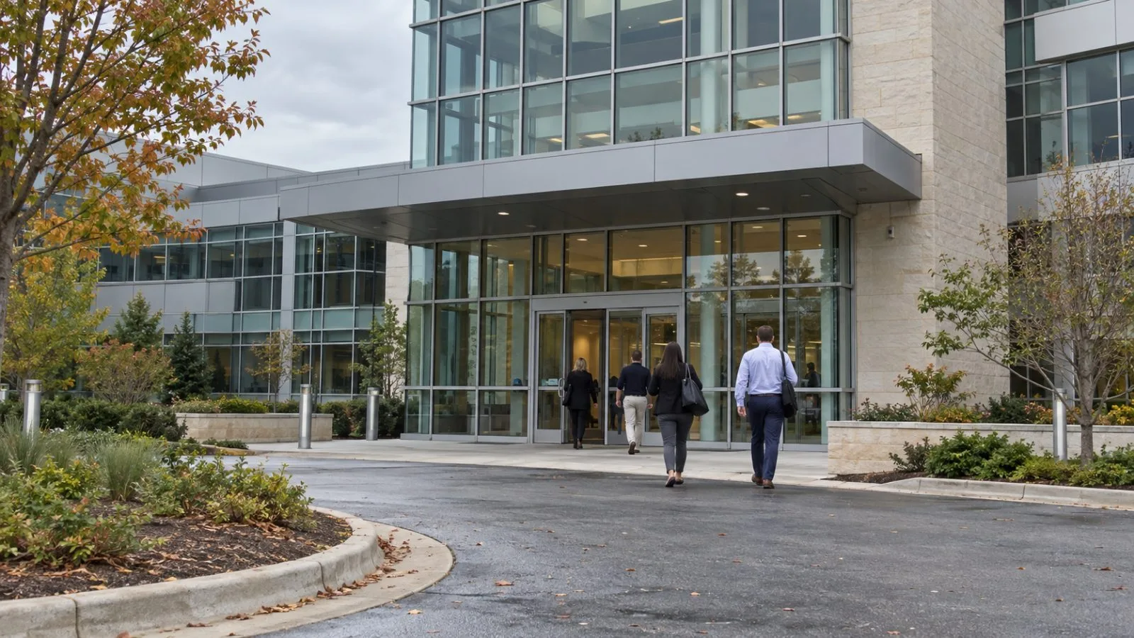 Staff enter a compounding pharmacy facility in Cary, North Carolina, on an overcast morning. (AI-generated image / EconoTimes)