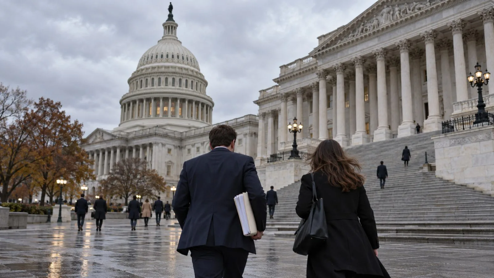 Staff carry documents outside the U.S. Capitol in Washington, D.C. (AI-generated image / EconoTimes)