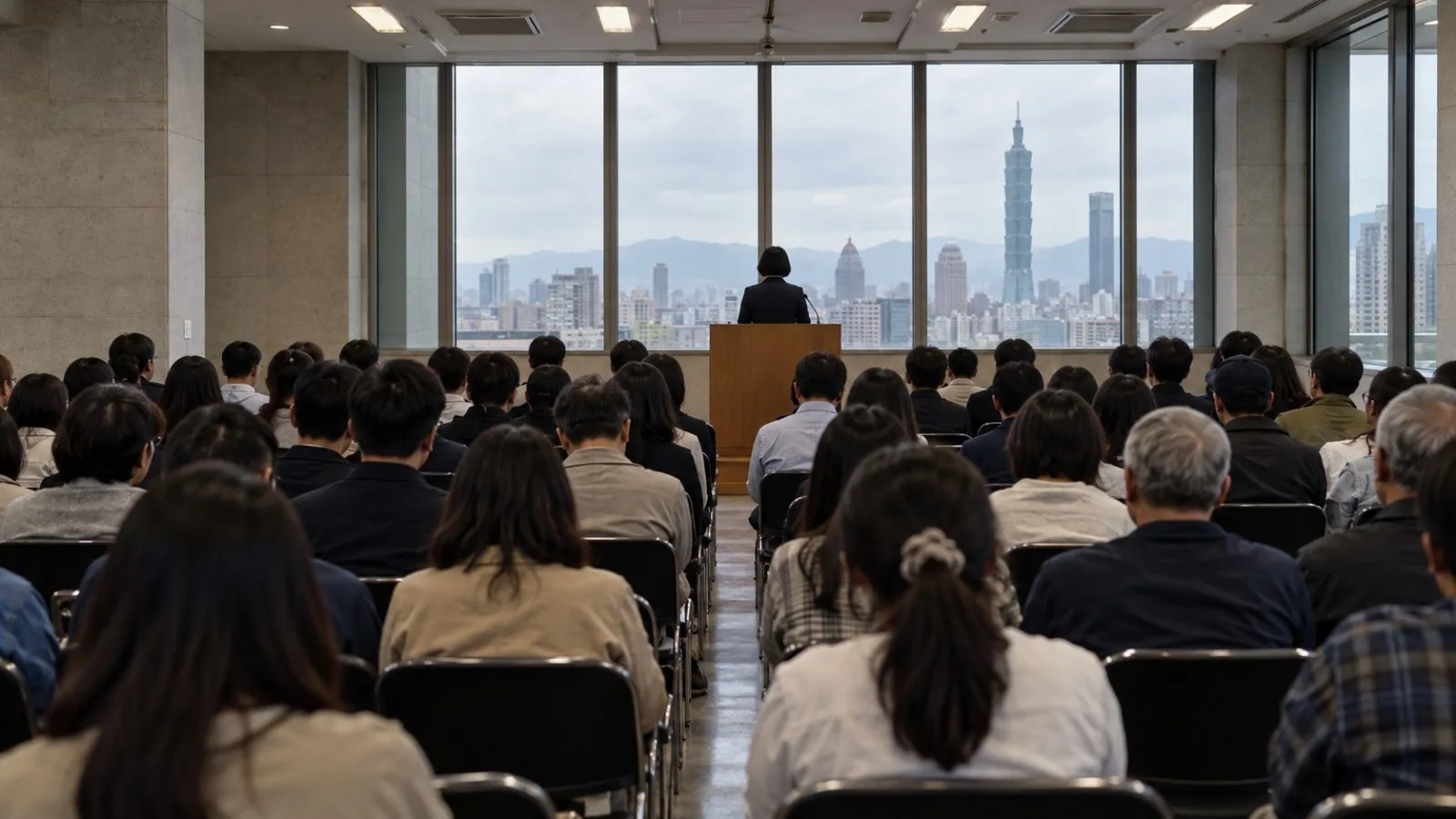 Attendees face a speaker at a forum in Taipei, Taiwan. (AI-generated image / EconoTimes)