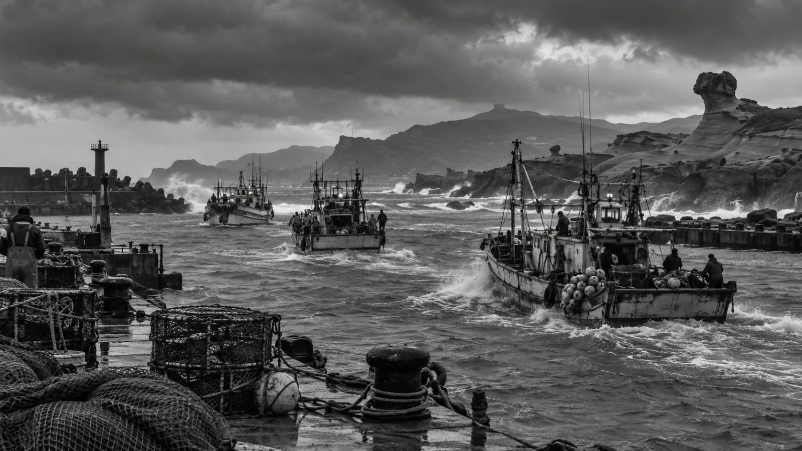 Fishing boats shelter at Yehliu Fishing Harbor in New Taipei City, Taiwan. (AI-generated image / EconoTimes)