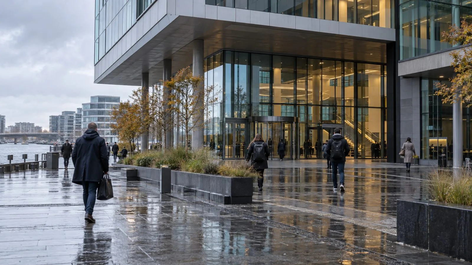 Pedestrians pass FLSmidth's headquarters on Havneholmen in Copenhagen, Denmark. (AI-generated image / EconoTimes)