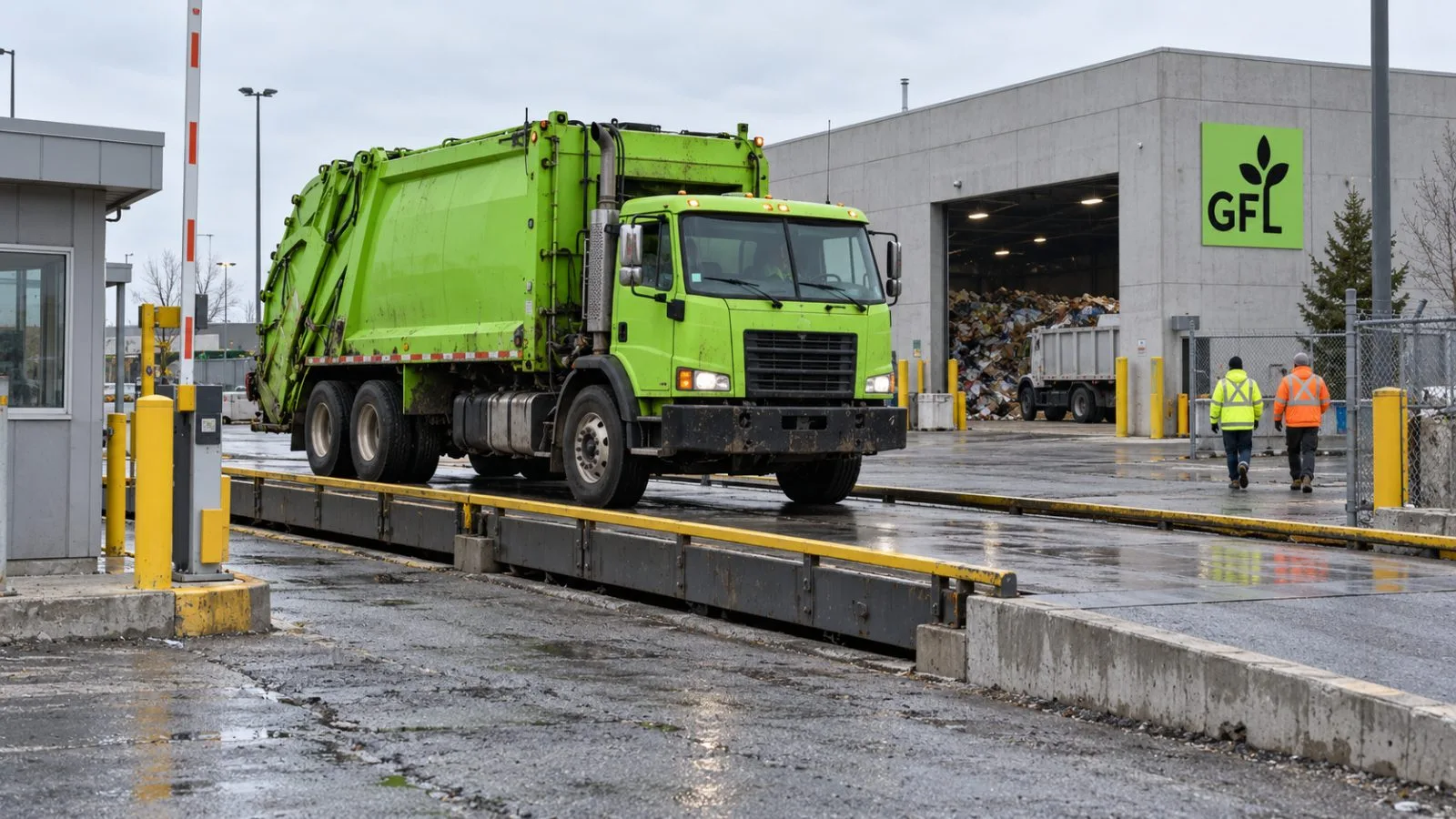 Waste collection trucks enter an industrial depot in Vaughan, Ontario. / EconoTimes.ai