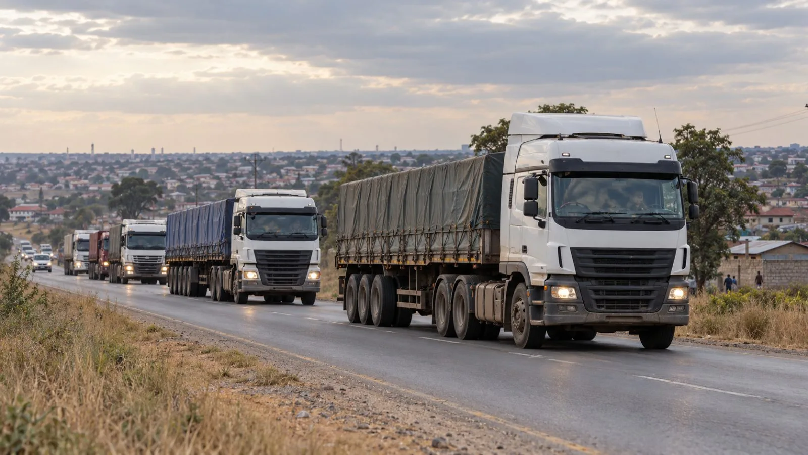 Heavy trucks travel along a road on the outskirts of Lusaka, Zambia / EconoTimes.ai