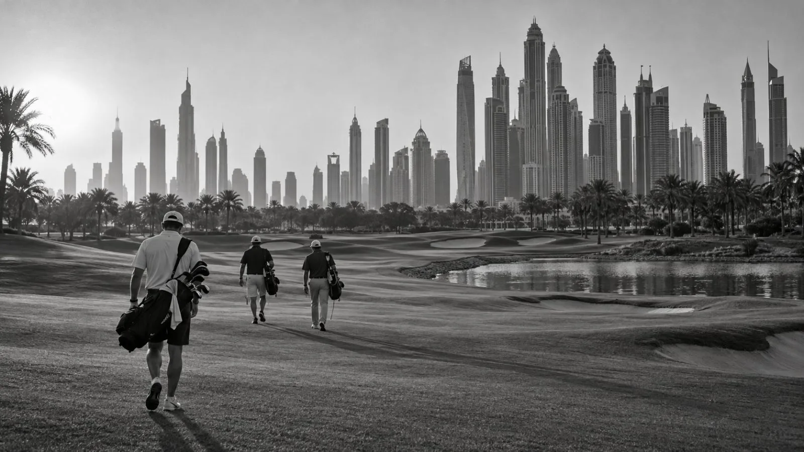 Golfers walk a fairway at Emirates Golf Club in Dubai, United Arab Emirates. (AI-generated image / EconoTimes)