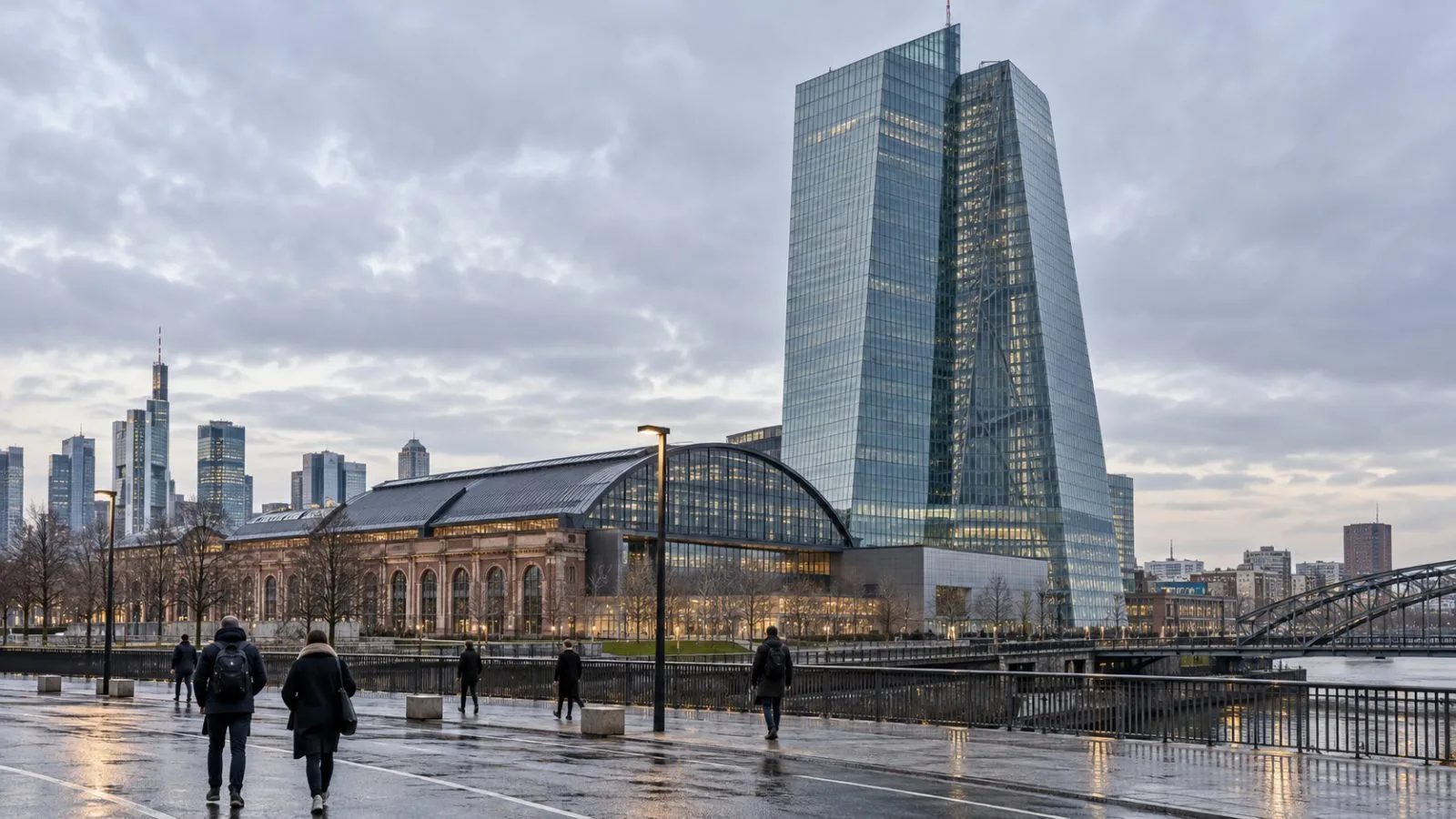 The European Central Bank’s headquarters stands beside a street in Frankfurt, Germany. (AI-generated image / EconoTimes)
