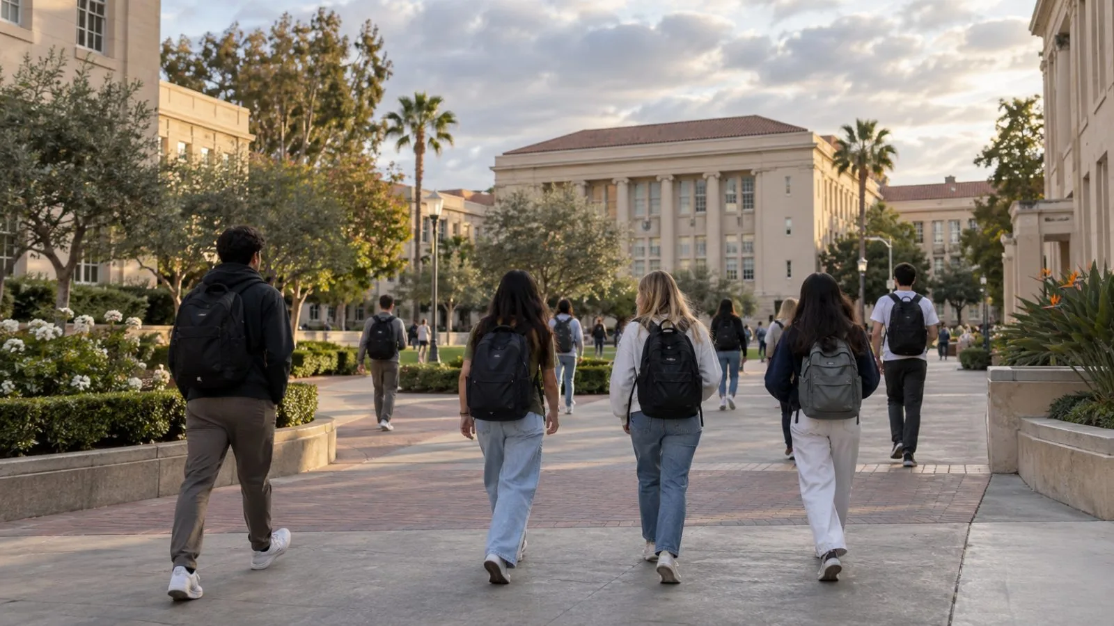 Pedestrians cross the Chapman University campus in Orange, California. (AI-generated image / EconoTimes)