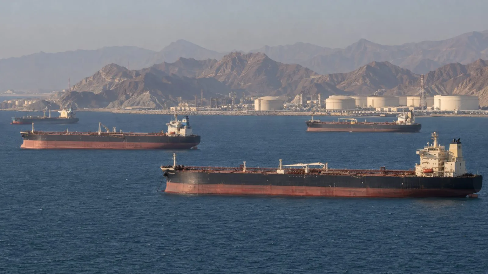 Crude tankers sit off the Port of Fujairah in the United Arab Emirates. (AI-generated image / EconoTimes)