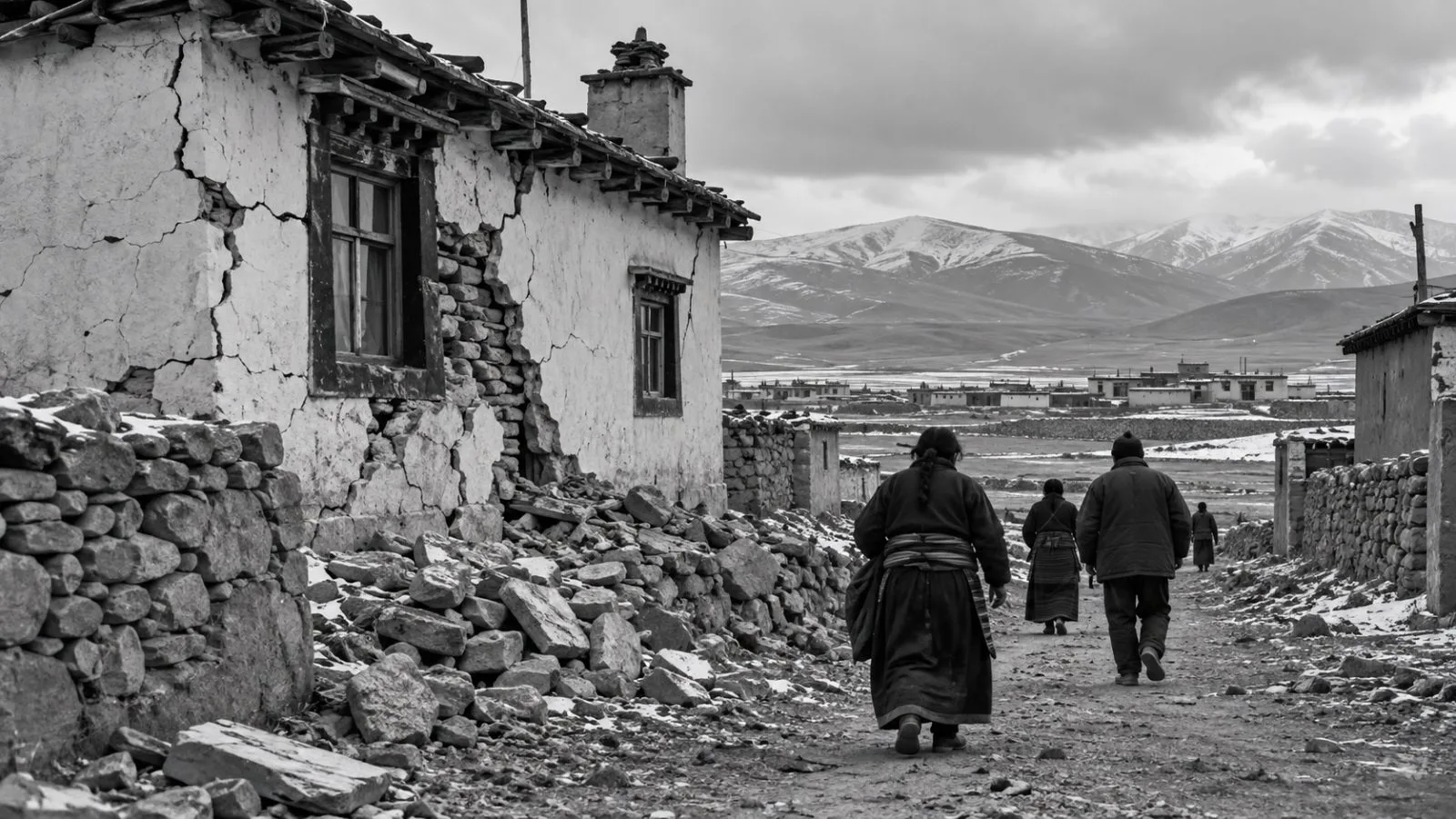 Residents move away from a cracked home in quake-hit Nagqu, Tibet, China. (AI-generated image / EconoTimes)