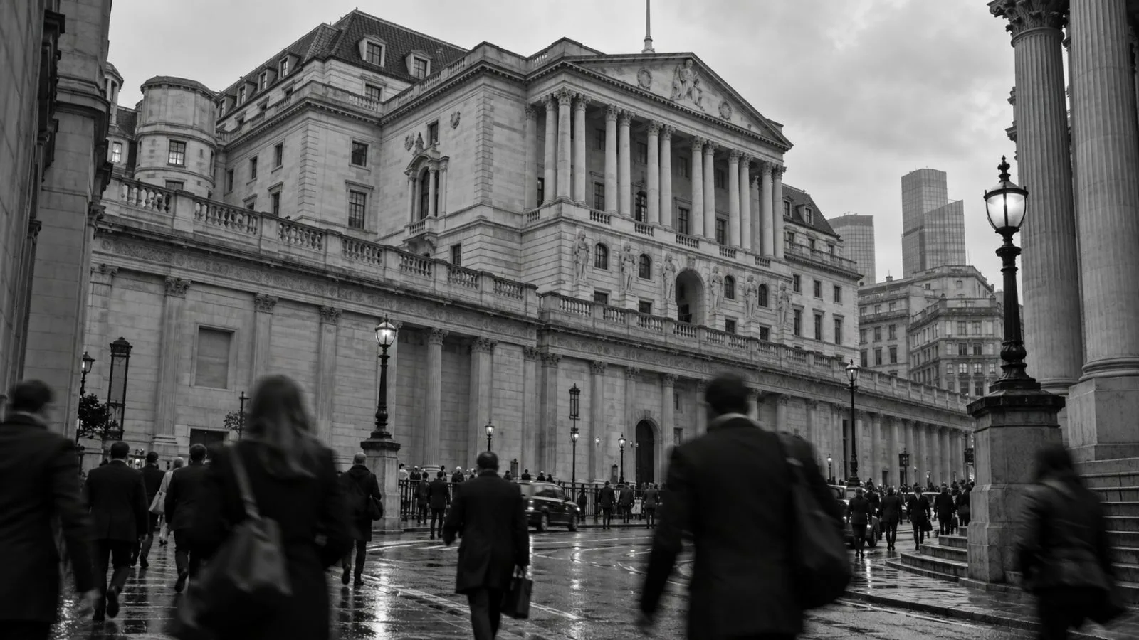 Pedestrians pass the Bank of England on Threadneedle Street in London. (AI-generated image / EconoTimes)