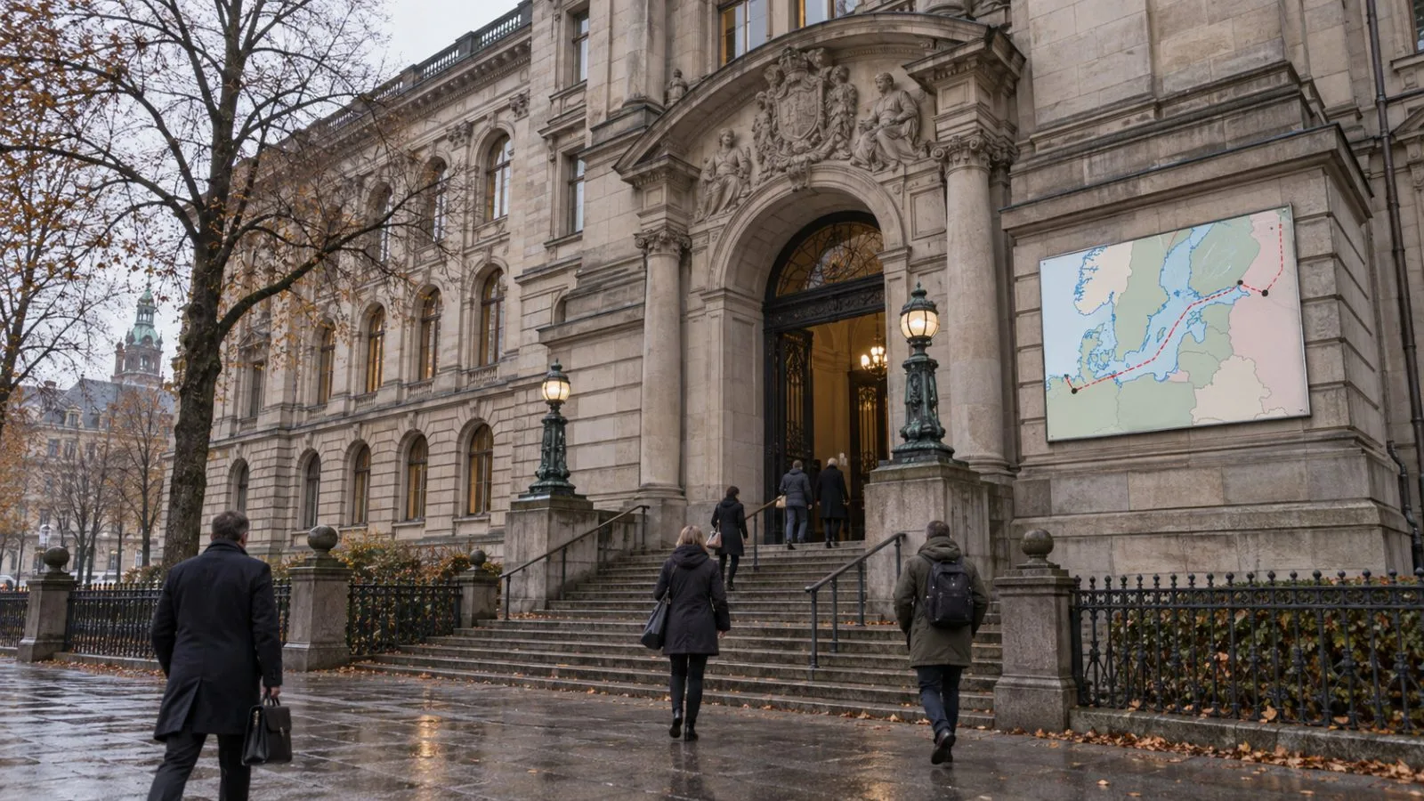 People approach the Hanseatic Higher Regional Court in Hamburg during the Nord Stream sabotage trial. / EconoTimes.ai