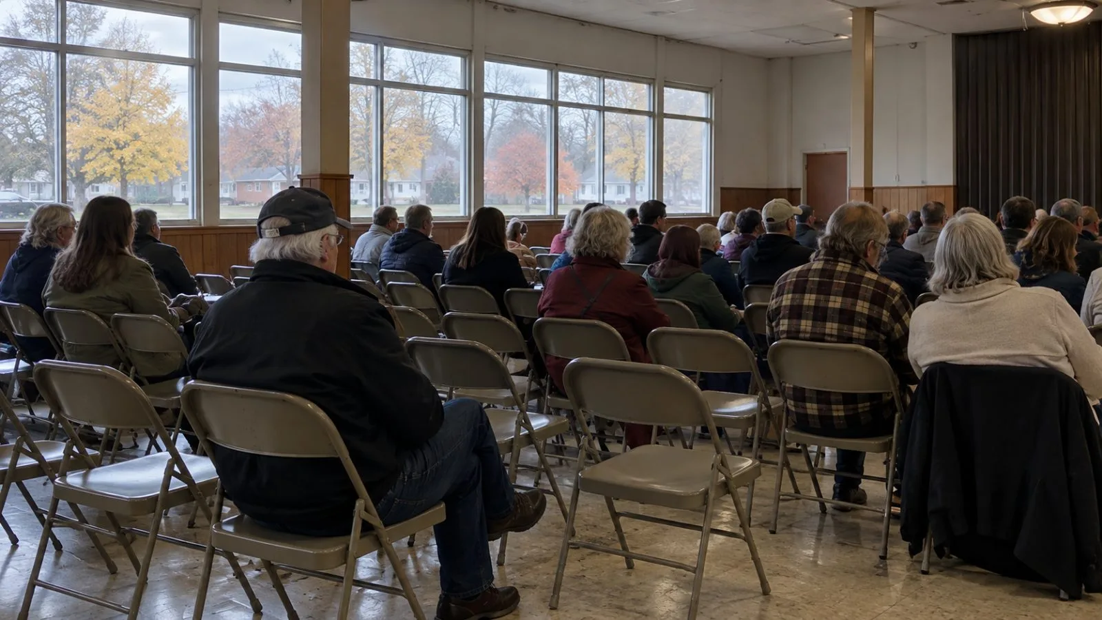 Attendees take seats in a community hall in Omaha, Nebraska. (AI-generated image / EconoTimes)