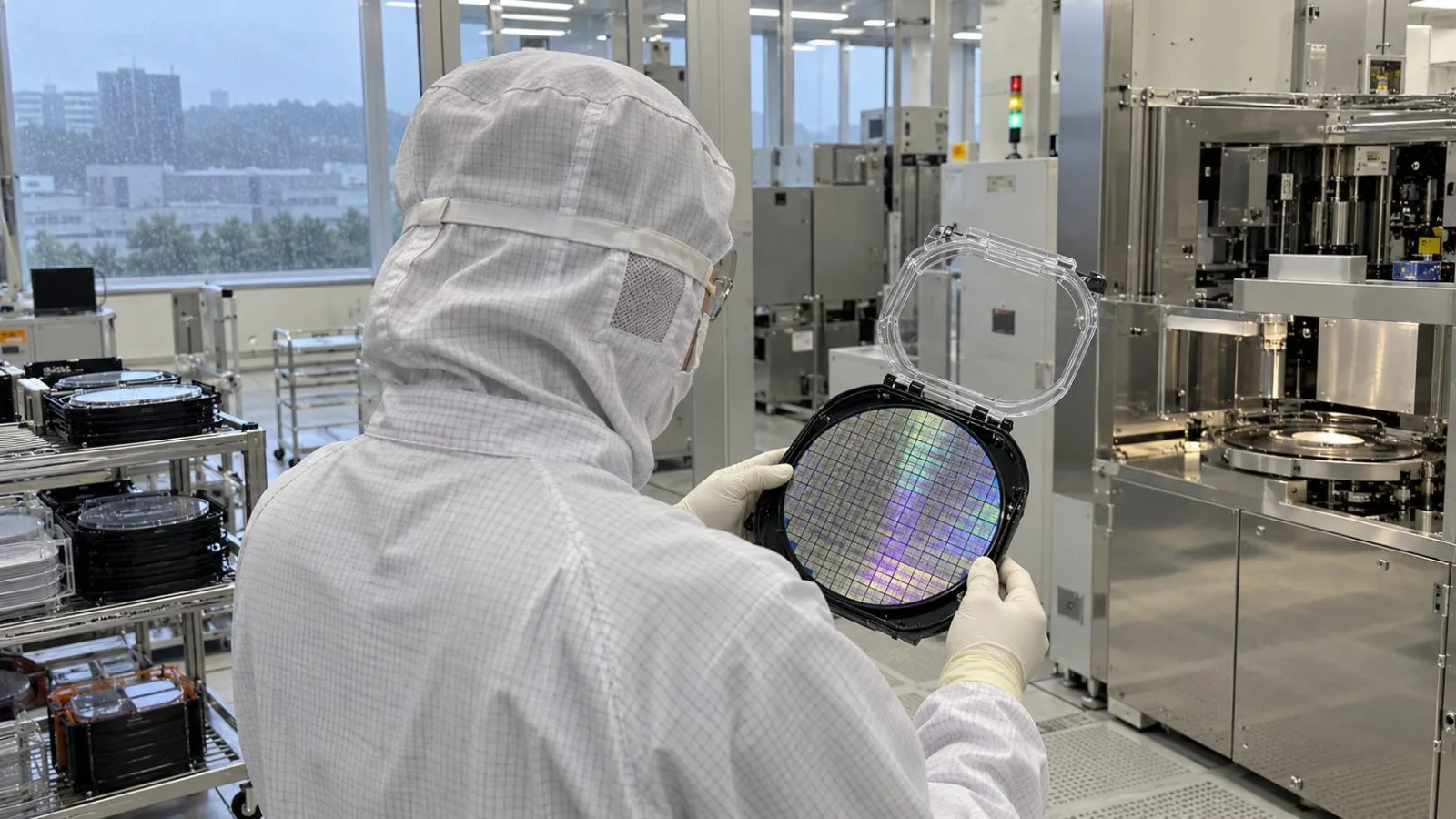 A silicon wafer is inspected inside a cleanroom at a fabrication plant in Hsinchu, Taiwan. / EconoTimes.ai