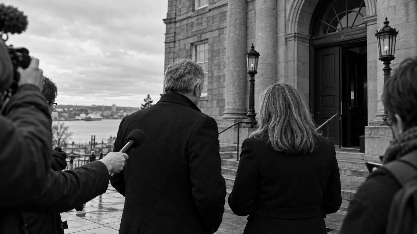 Political figures gather outside Province House in Halifax, Nova Scotia. (AI-generated image / EconoTimes)