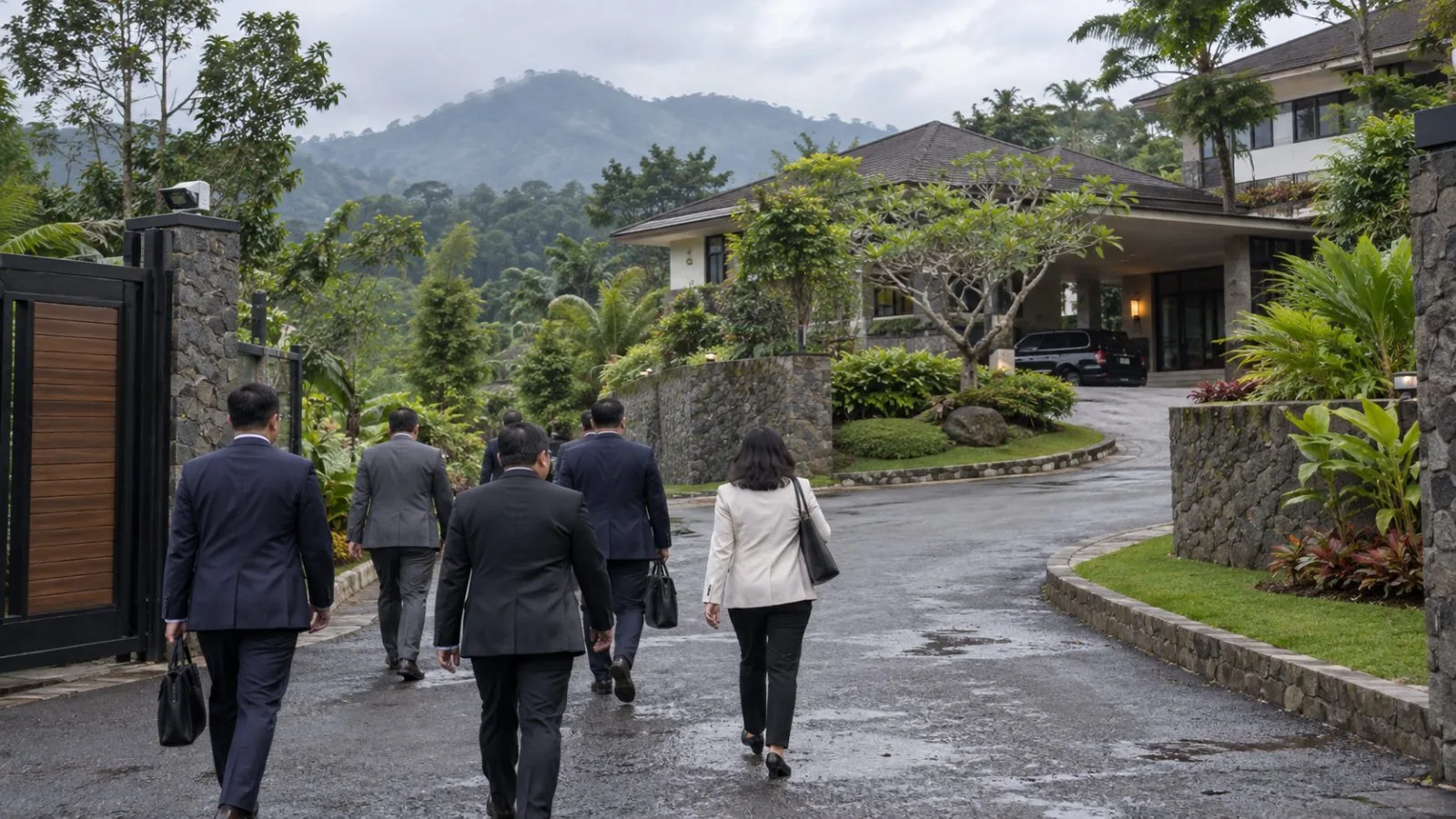 Delegates arrive at a residence in Hambalang, near Bogor, Indonesia. (AI-generated image / EconoTimes)
