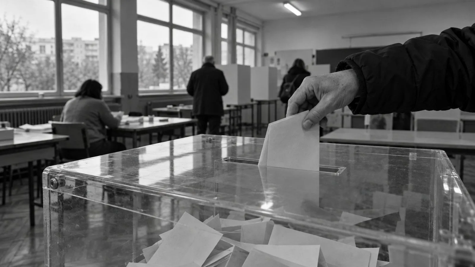 Election workers prepare a polling station in Belgrade ahead of Serbia’s parliamentary vote / EconoTimes.ai (mono)