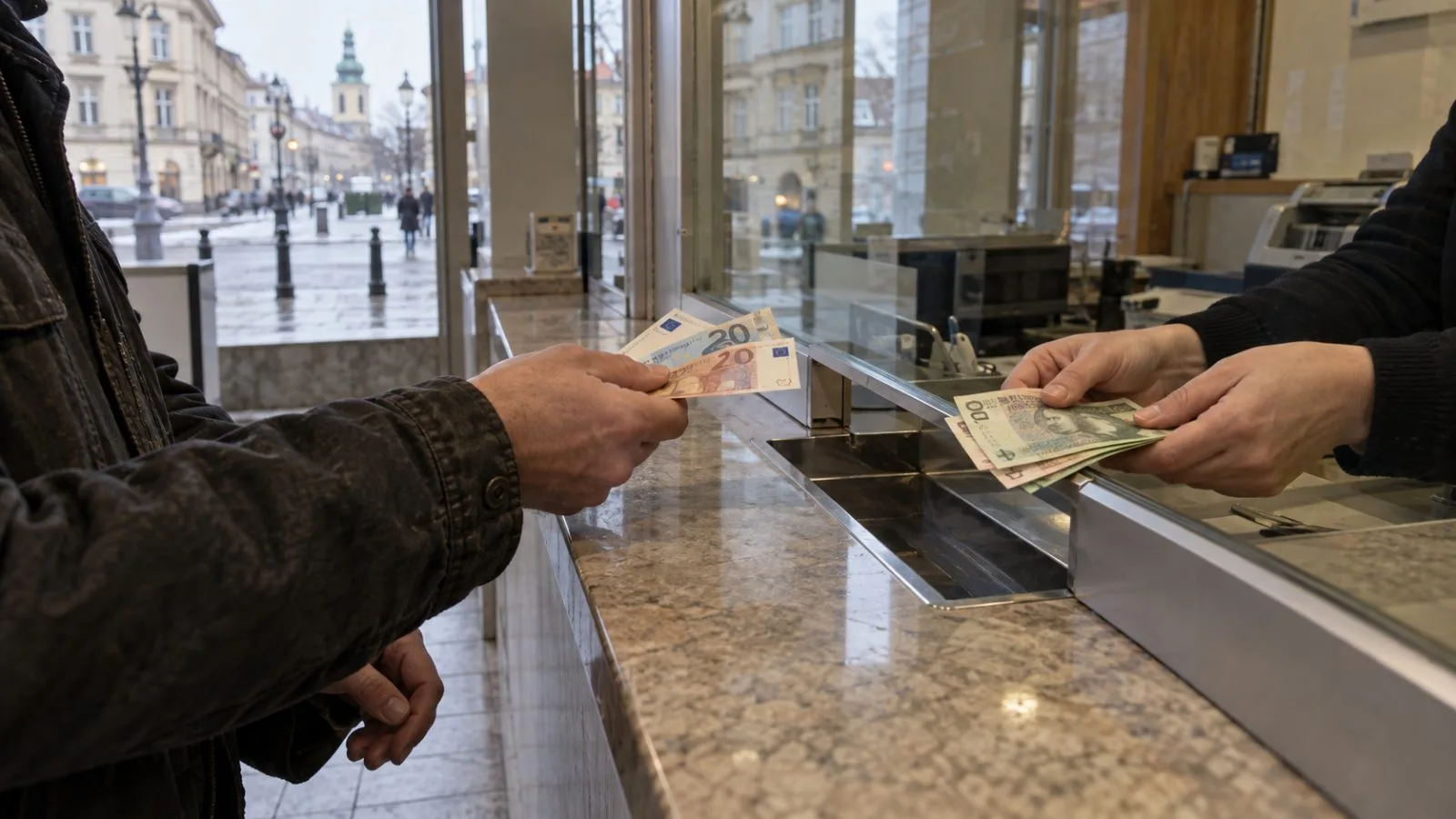 A customer exchanges currency at a bureau in Warsaw, Poland. (AI-generated image / EconoTimes)