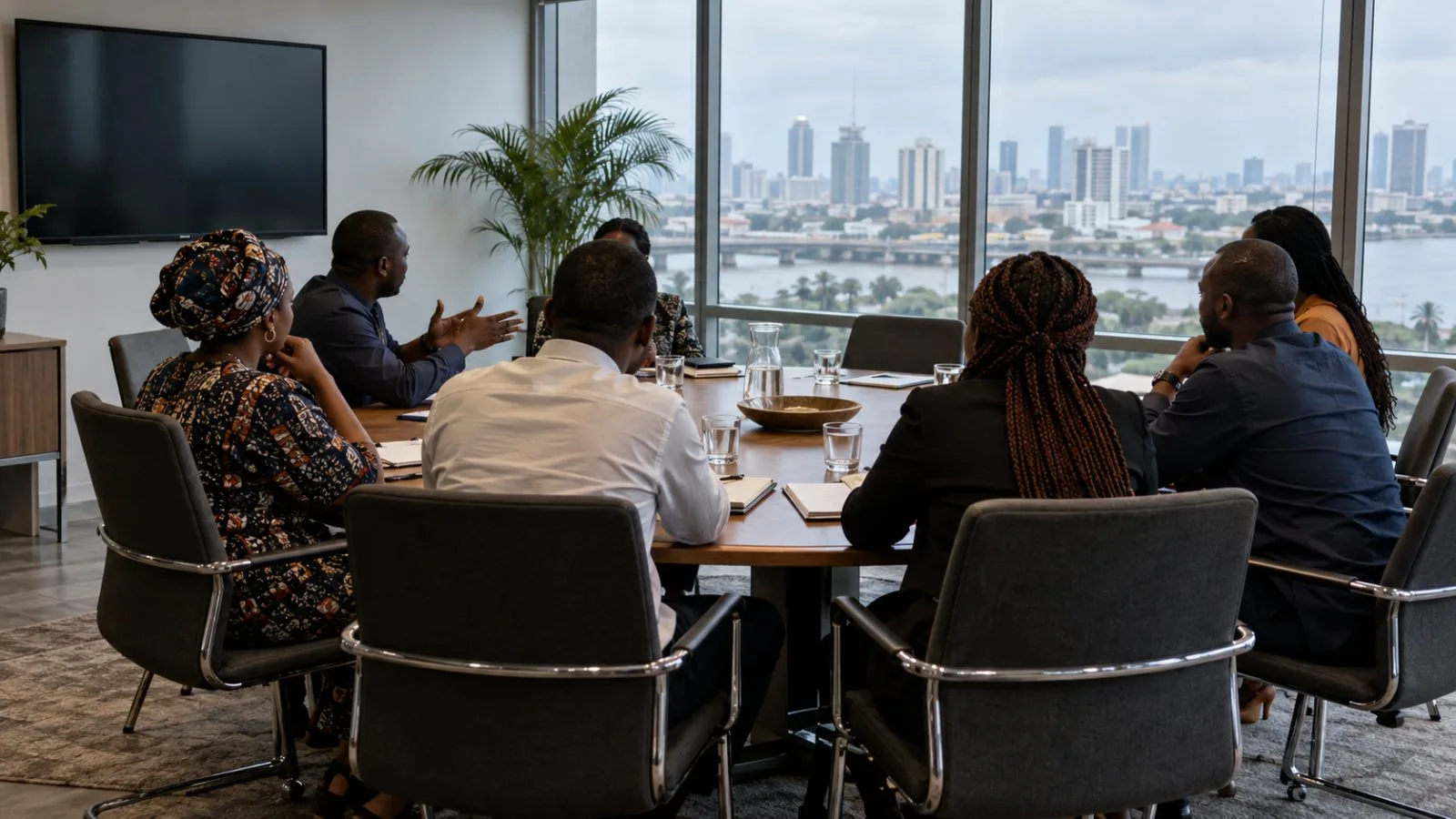 Development partners meet around a conference table in Lagos, Nigeria. (AI-generated image / EconoTimes)