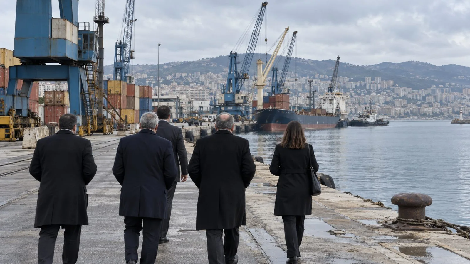 Cargo cranes and container stacks line Tripoli Port on Lebanon’s northern coast. (AI-generated image / EconoTimes)
