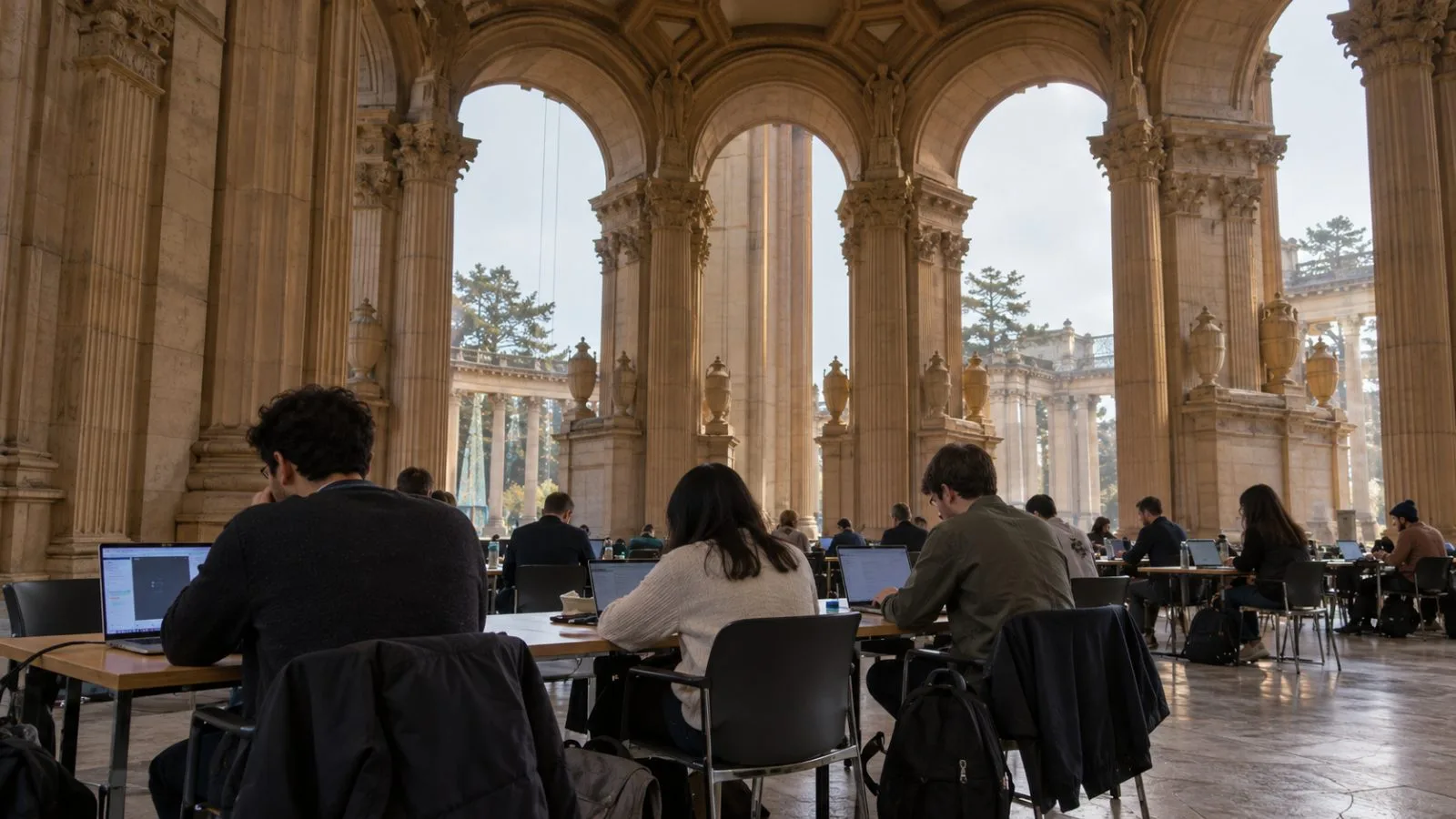 Developers work at laptops during Vercel Ship at the Palace of Fine Arts in San Francisco (AI-generated image / EconoTimes)
