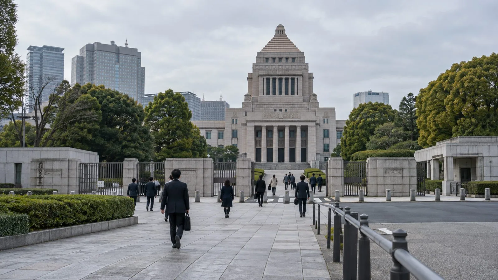 Pedestrians cross in front of the National Diet Building in Tokyo’s Kasumigaseki government district. / EconoTimes.ai