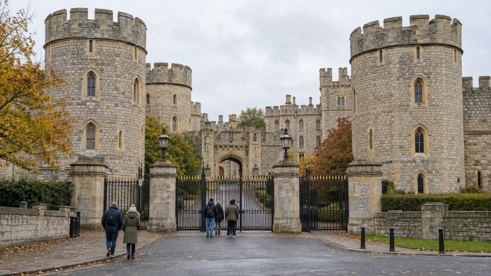 Visitors walk near the gates of Windsor Castle in Windsor, England. (AI-generated image / EconoTimes)