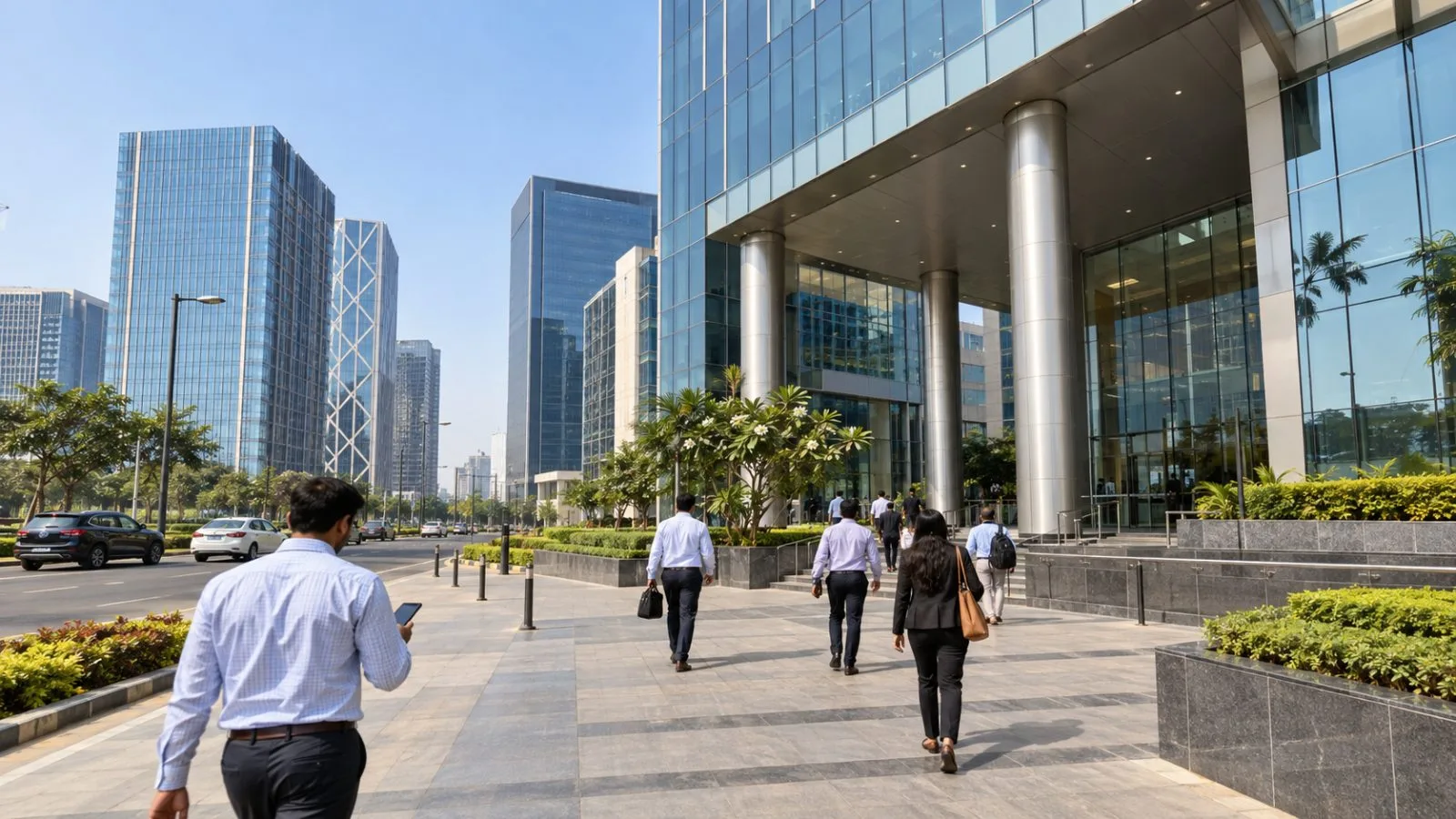 Workers enter an exchange building in GIFT City, Gandhinagar, India. (AI-generated image / EconoTimes)