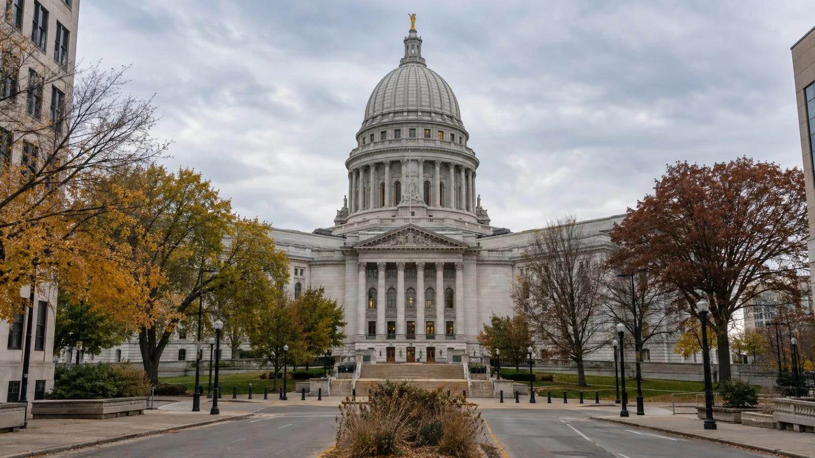 The Wisconsin State Capitol stands beneath an overcast sky in Madison, Wisconsin (AI-generated image / EconoTimes)