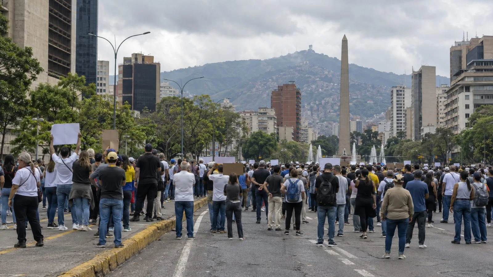 Opposition supporters gather along an avenue near Plaza Venezuela in Caracas, Venezuela. (AI-generated image / EconoTimes)