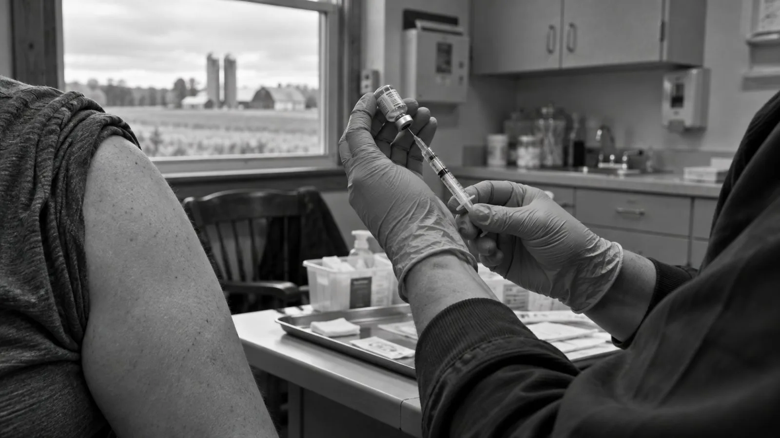 A health worker prepares a vaccine dose inside a community clinic in Lancaster County, Pennsylvania. (AI-generated image / EconoTimes)