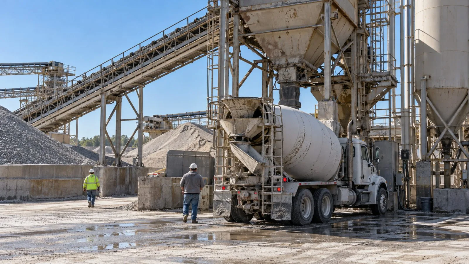 A ready-mix truck is loaded at a concrete plant in Tulsa, Oklahoma. (AI-generated image / EconoTimes)