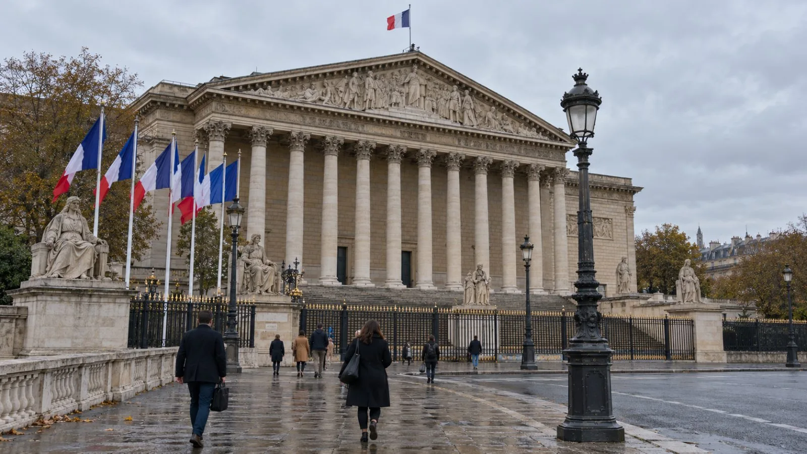 Pedestrians pass the Palais Bourbon, seat of France’s National Assembly, in Paris. (AI-generated image / EconoTimes)