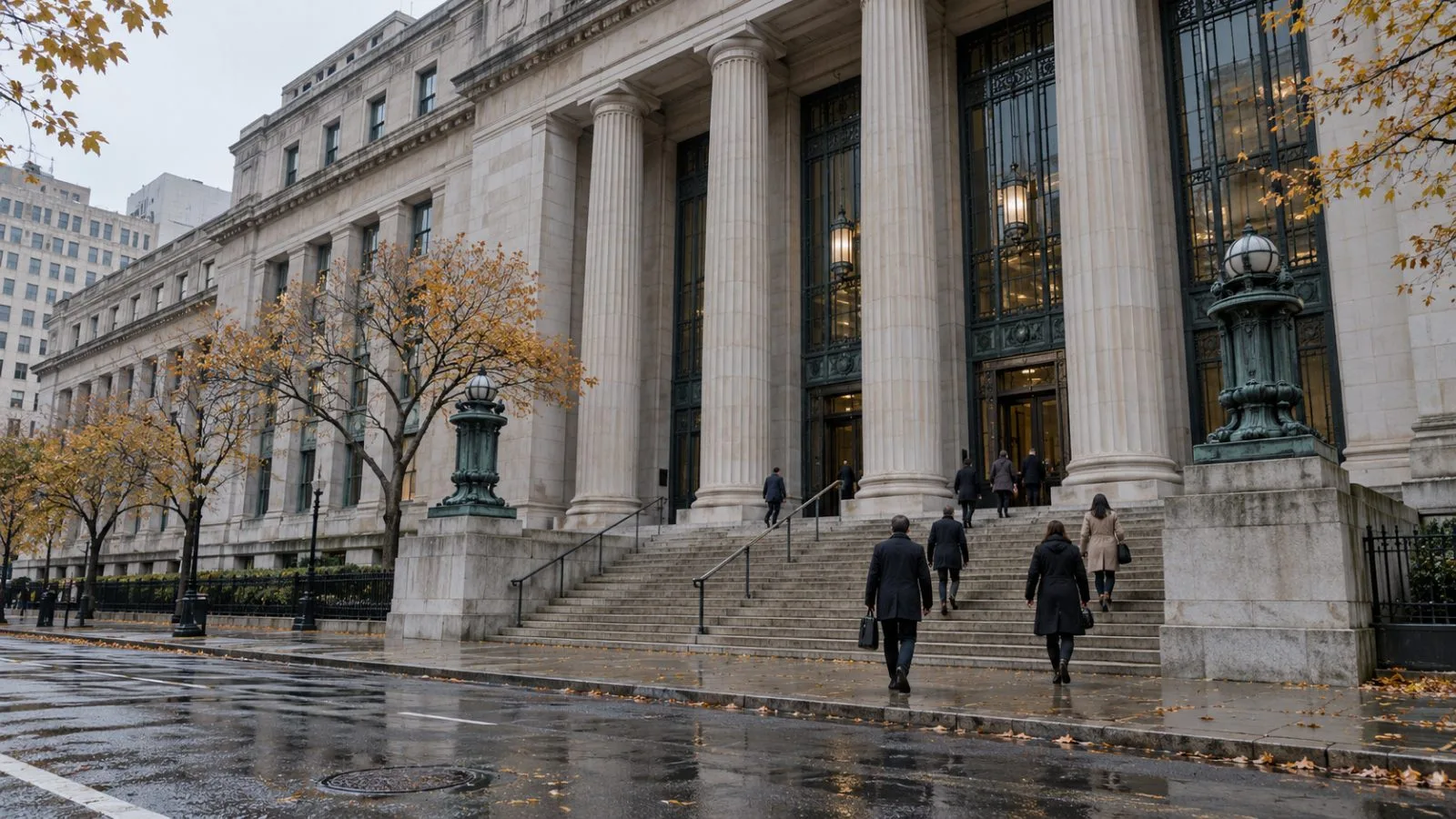 Pedestrians approach the U.S. Court of International Trade in New York City. (AI-generated image / EconoTimes)