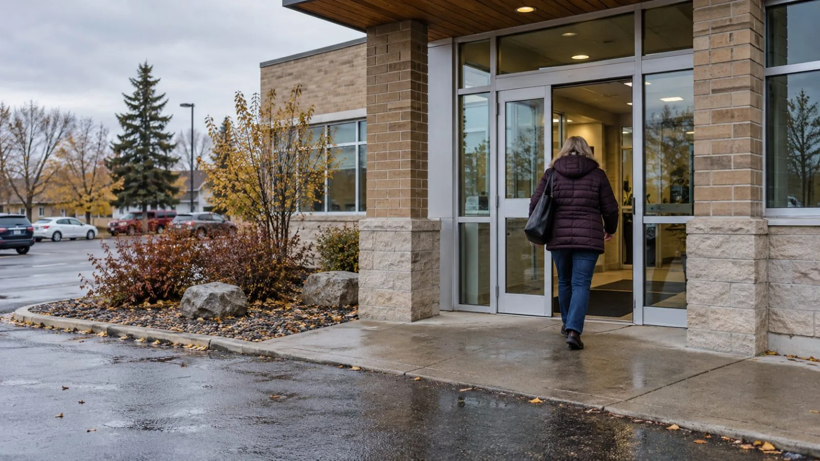 A patient enters a community health clinic in Swift Current, Saskatchewan. (AI-generated image / EconoTimes)