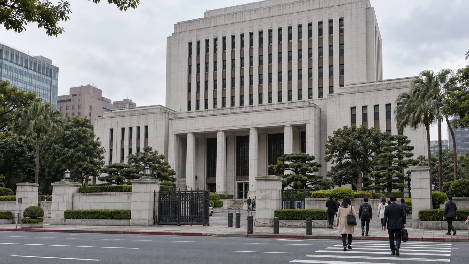 Pedestrians pass the central bank building in Taipei on a cloudy morning. (AI-generated image / EconoTimes)