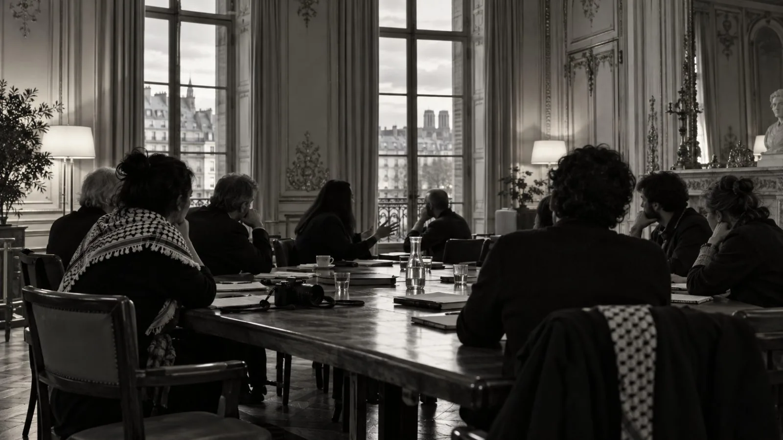 A camera sits on a table during a meeting at Paris City Hall in France. (AI-generated image / EconoTimes)