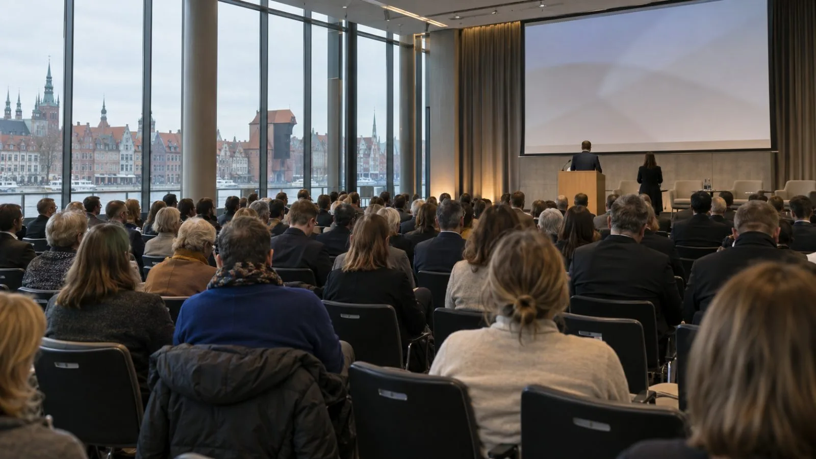 Delegates gather during a Ukraine return-planning service launch in Gdańsk, Poland. (AI-generated image / EconoTimes)
