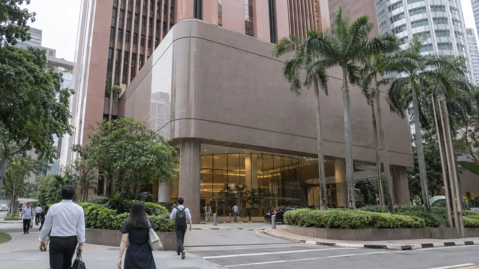 Pedestrians pass the Monetary Authority of Singapore building in Singapore. (AI-generated image / EconoTimes)
