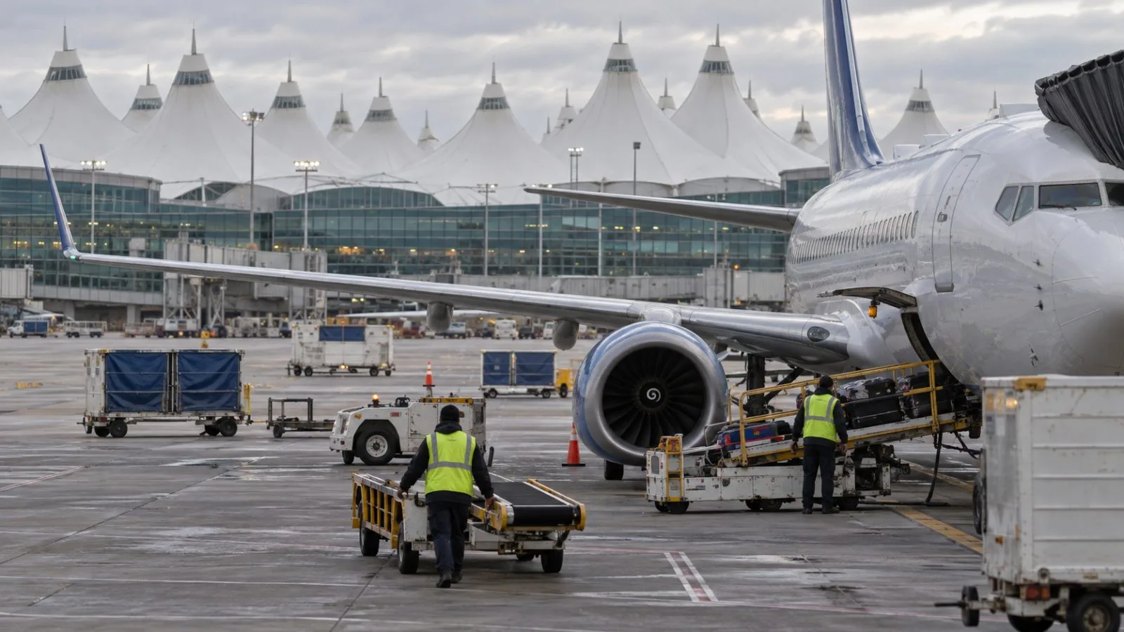 Ground crew prepare a passenger aircraft at Denver International Airport in Denver, Colorado. (AI-generated image / EconoTimes)