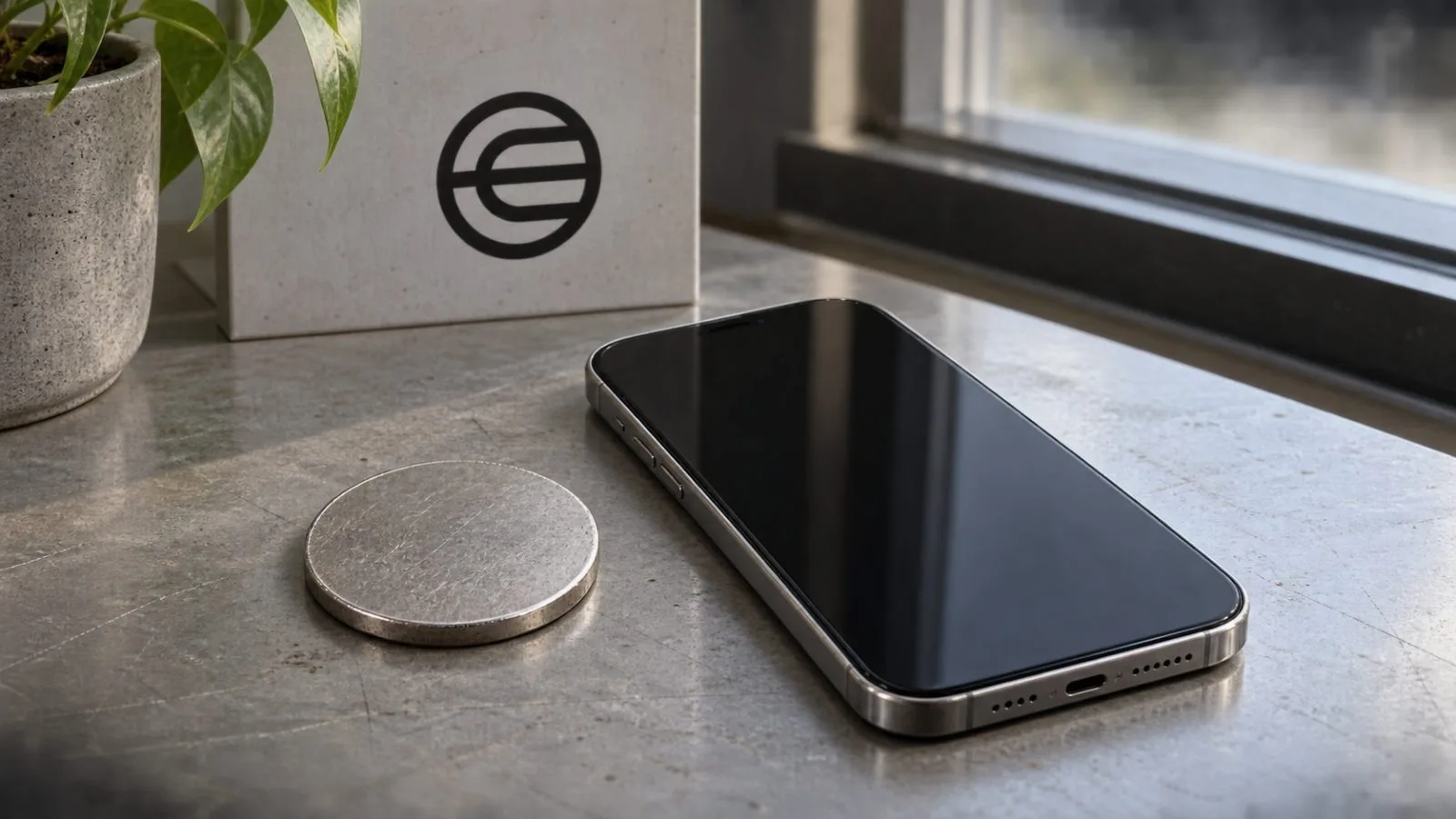 A plain cryptocurrency token rests beside a smartphone in a restrained editorial illustration. / EconoTimes.ai