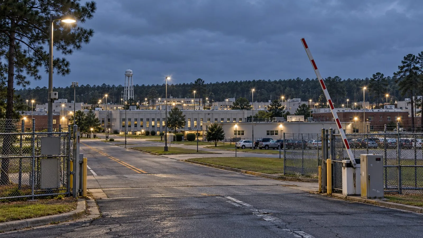 A reopened barricade stands outside Savannah River National Laboratory near Aiken, South Carolina. / EconoTimes.ai